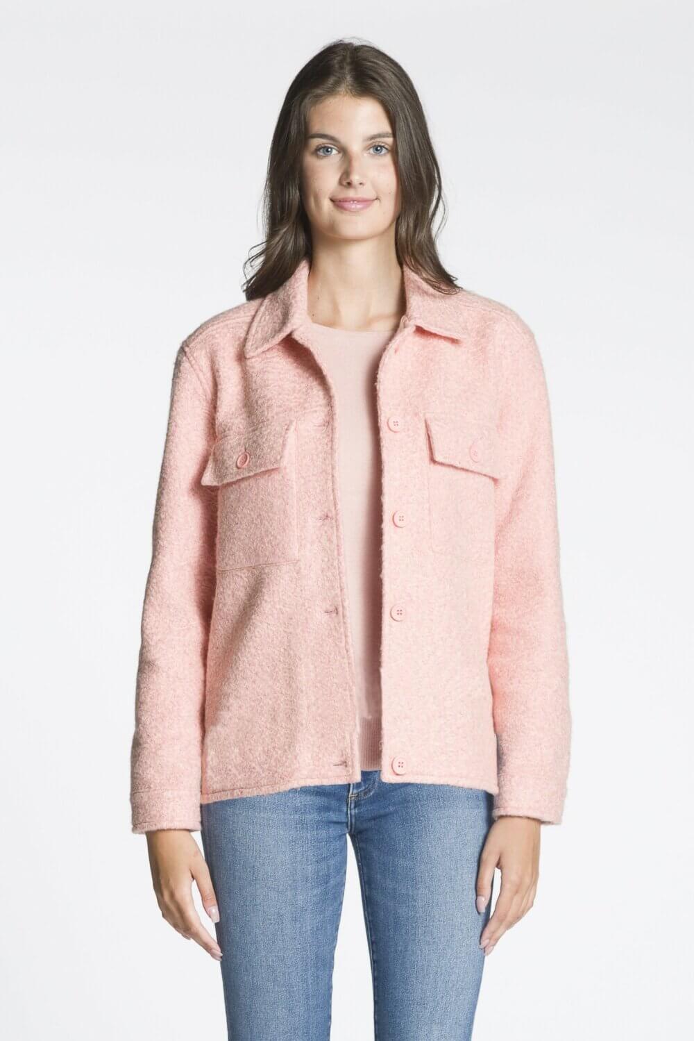 Long Sleeve Button Front Jacket with Chest and Side Seam Pockets