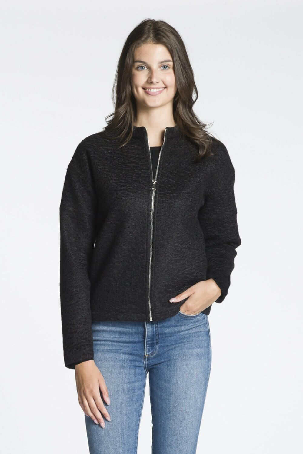 Long Sleeve Full Zip Stand Collar Jacket with Side Seam Pockets - Image 2