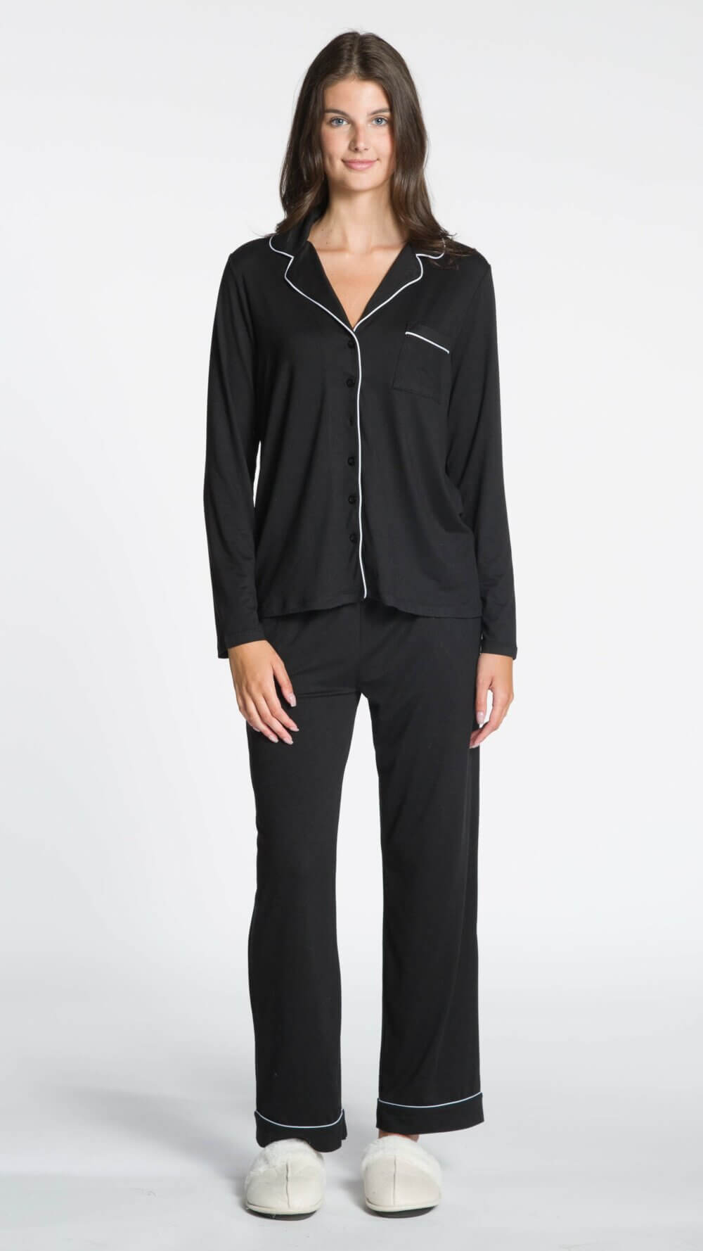 Ladies Two Piece PJ Set with Contrast Piping Detail - Image 4
