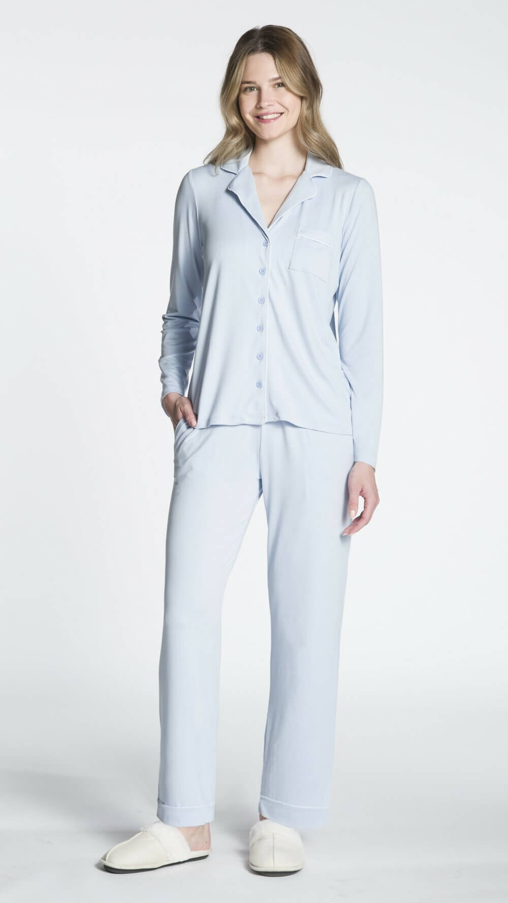 Ladies Two Piece PJ Set with Contrast Piping Detail