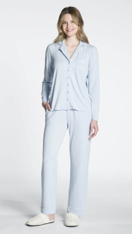 Ladies Two Piece PJ Set with Contrast Piping Detail