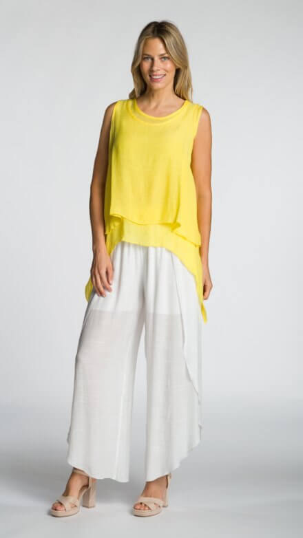 Sleeveless Round Neck Layered Tunic Top with Asymmetrical Hemline