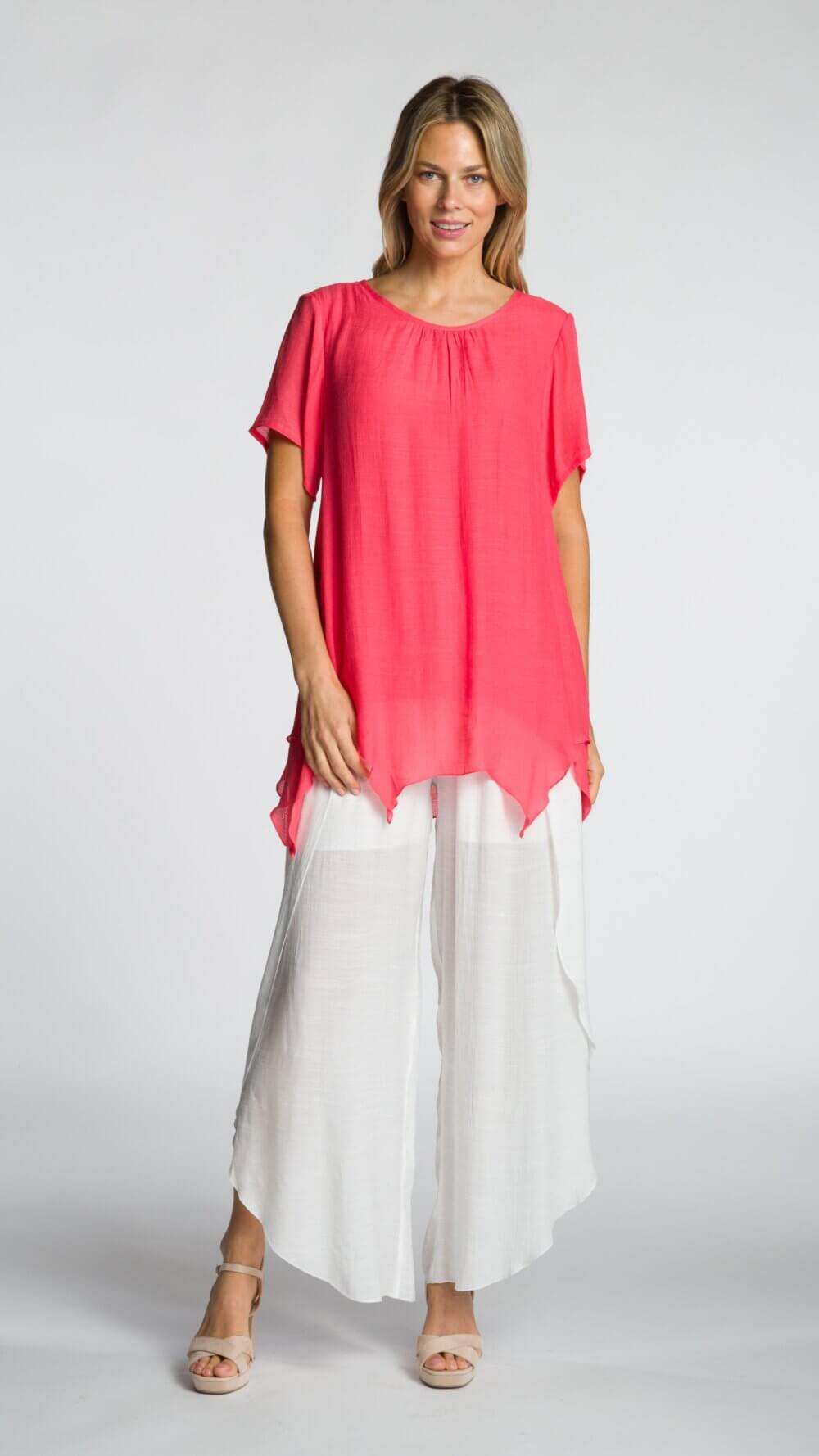Short Sleeve Round Neck Layered Top with Button Detail - Image 9