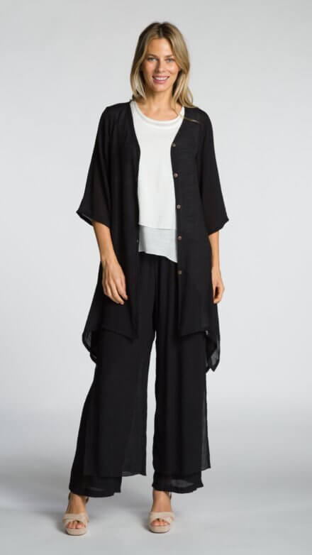 3/4 Sleeve V-Neck Button Front Cardigan with Asymmetrical Hemline
