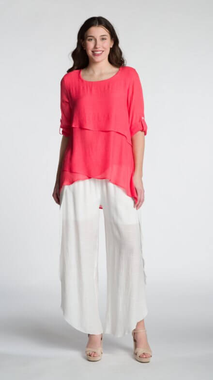 Roll Sleeve Scoop Neck Layered Blouse