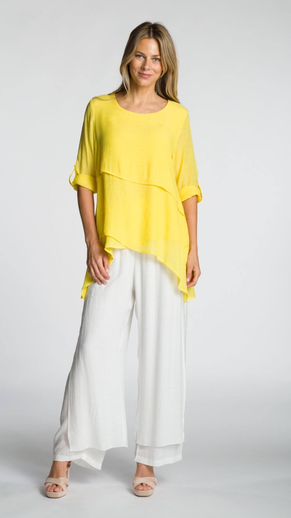 Roll Sleeve Scoop Neck Layered Blouse - Image 5