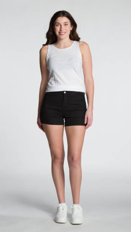 Stretch Denim Short with Tummy Tuck Control and Angled Pockets