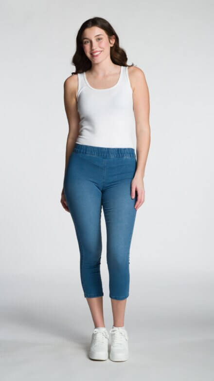 Stretch Denim Pull-On Capri with Tummy Tuck Control