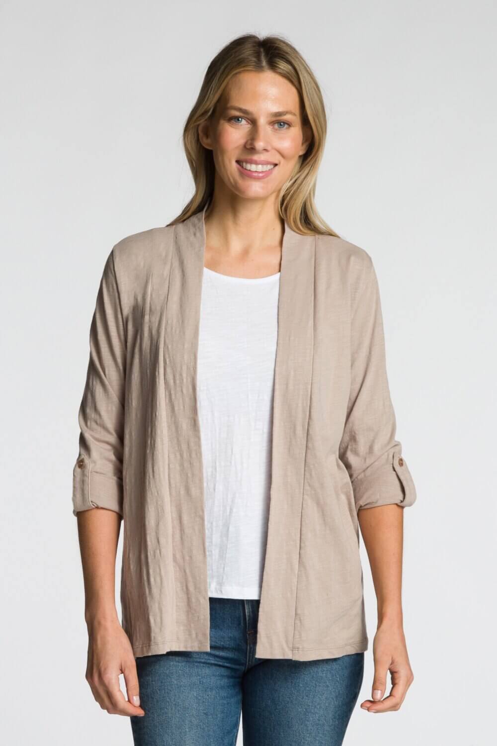 Roll-Up Long Sleeve Open Cardigan with Pockets - Image 5