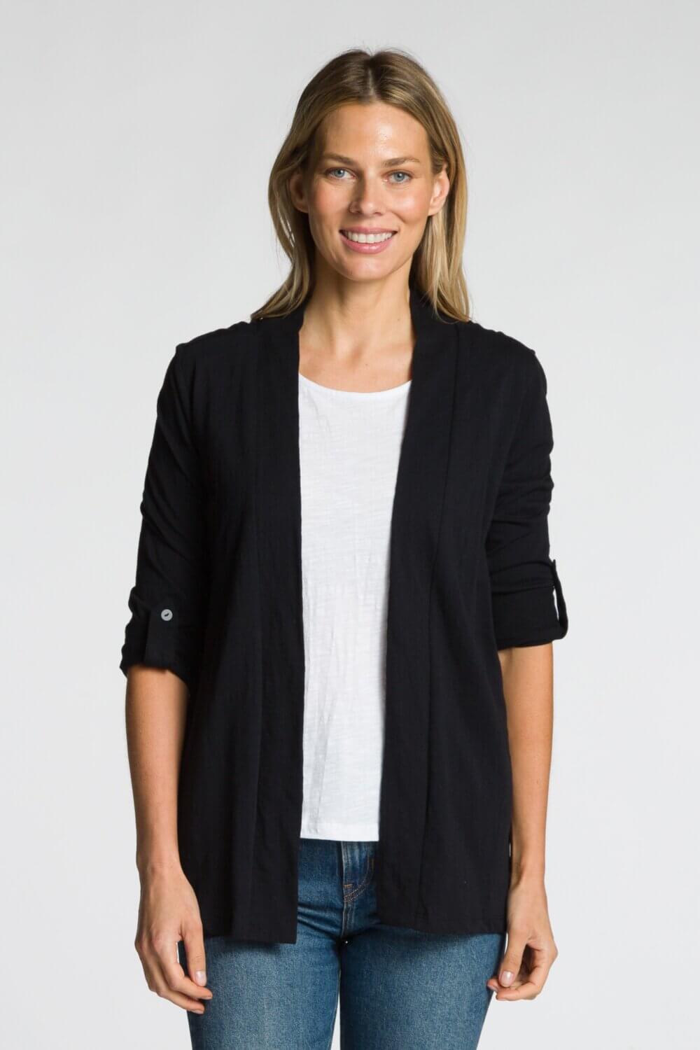 Roll-Up Long Sleeve Open Cardigan with Pockets - Image 2