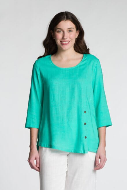 3/4 Sleeve Scoop Neck Top with Front Button Detail