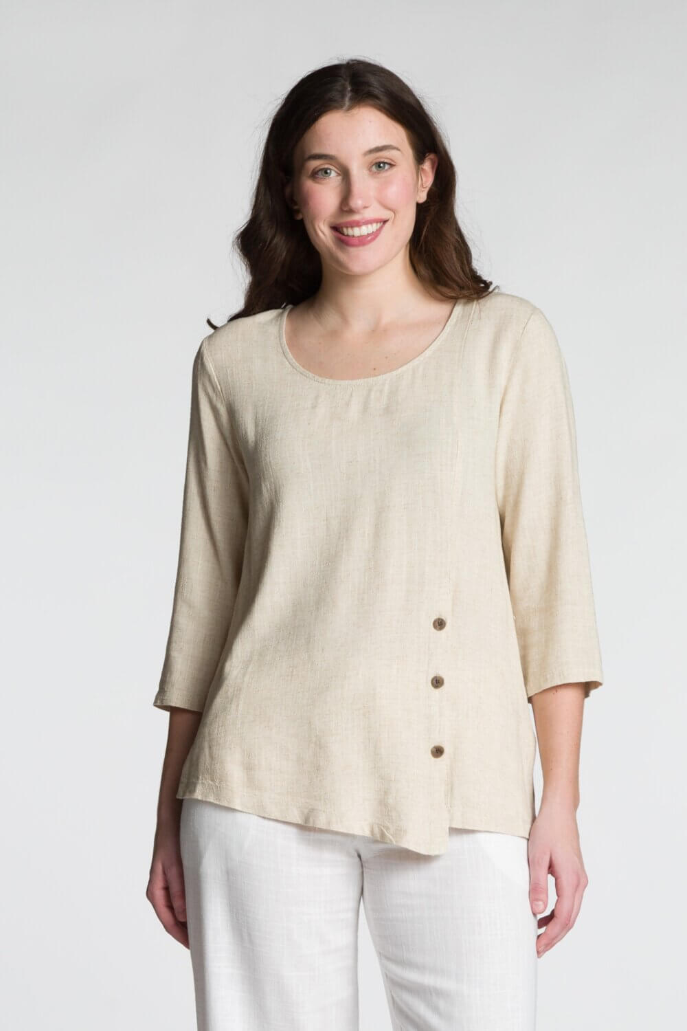 3/4 Sleeve Scoop Neck Top with Front Button Detail - Image 3