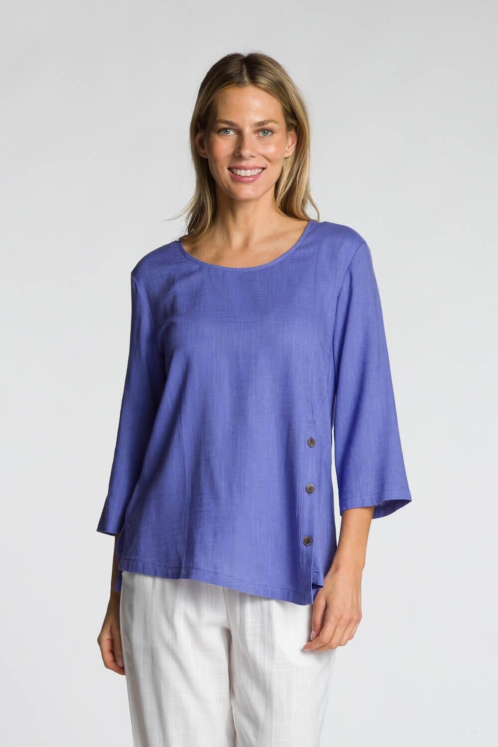 3/4 Sleeve Scoop Neck Top with Front Button Detail - Image 6