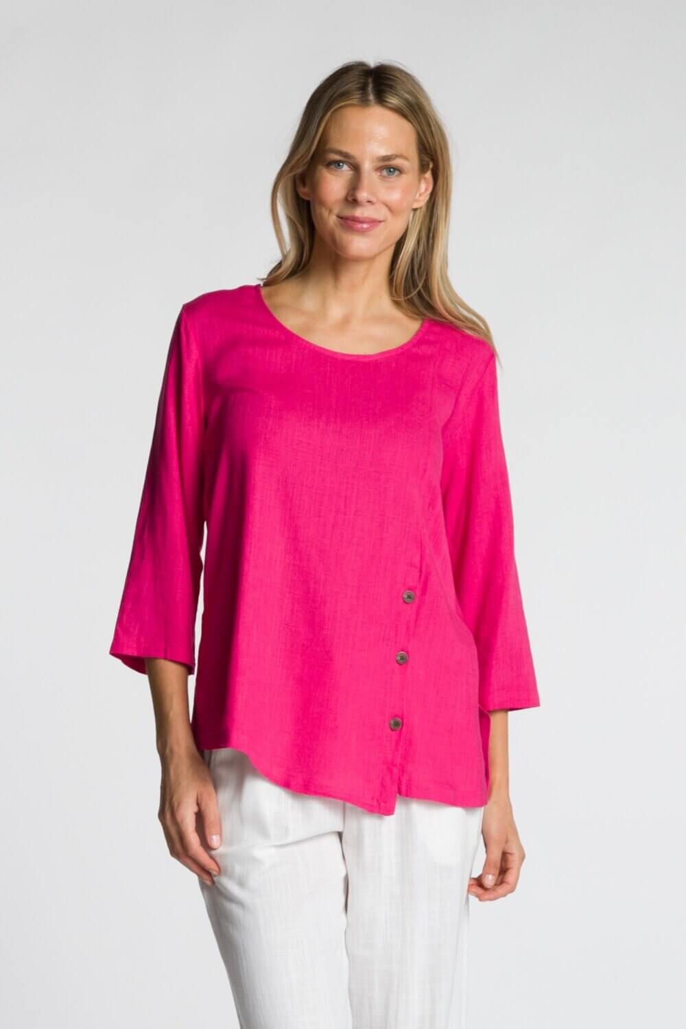 3/4 Sleeve Scoop Neck Top with Front Button Detail - Image 8