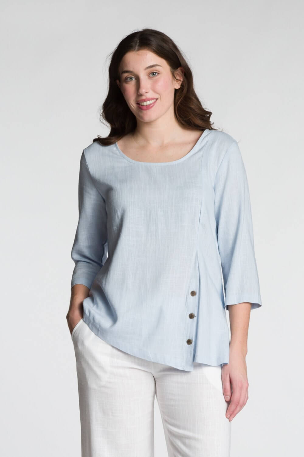3/4 Sleeve Scoop Neck Top with Front Button Detail - Image 9