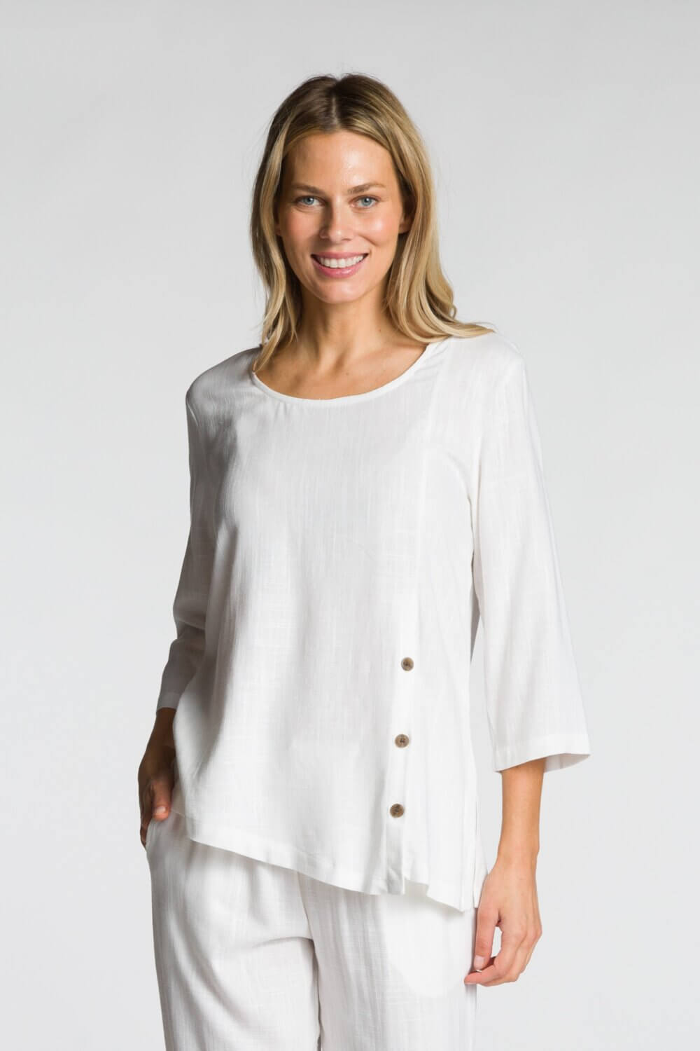 3/4 Sleeve Scoop Neck Top with Front Button Detail - Image 5