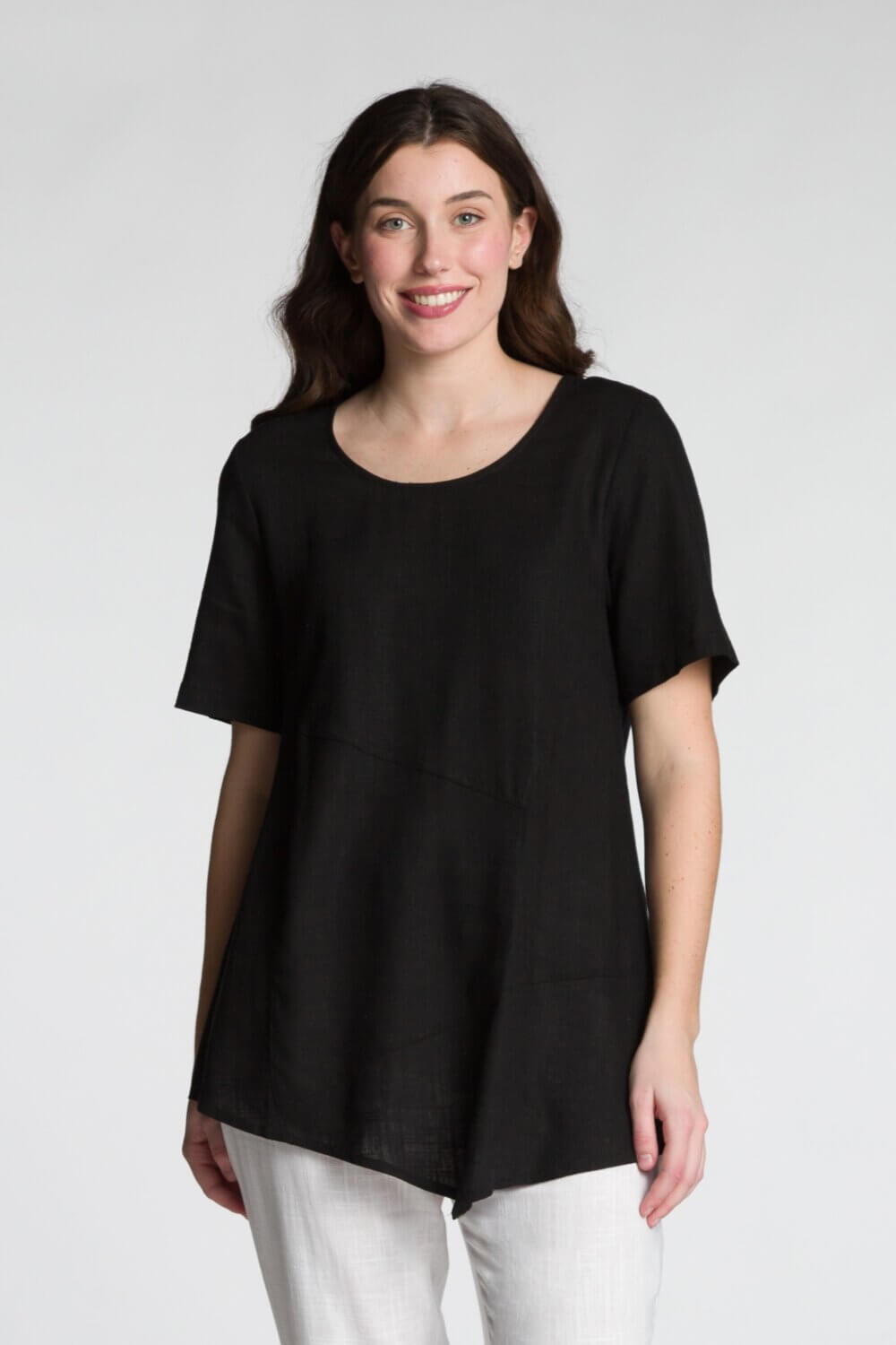 Short Sleeve Scoop Neck Top with Cut & Sew Panels - Image 2