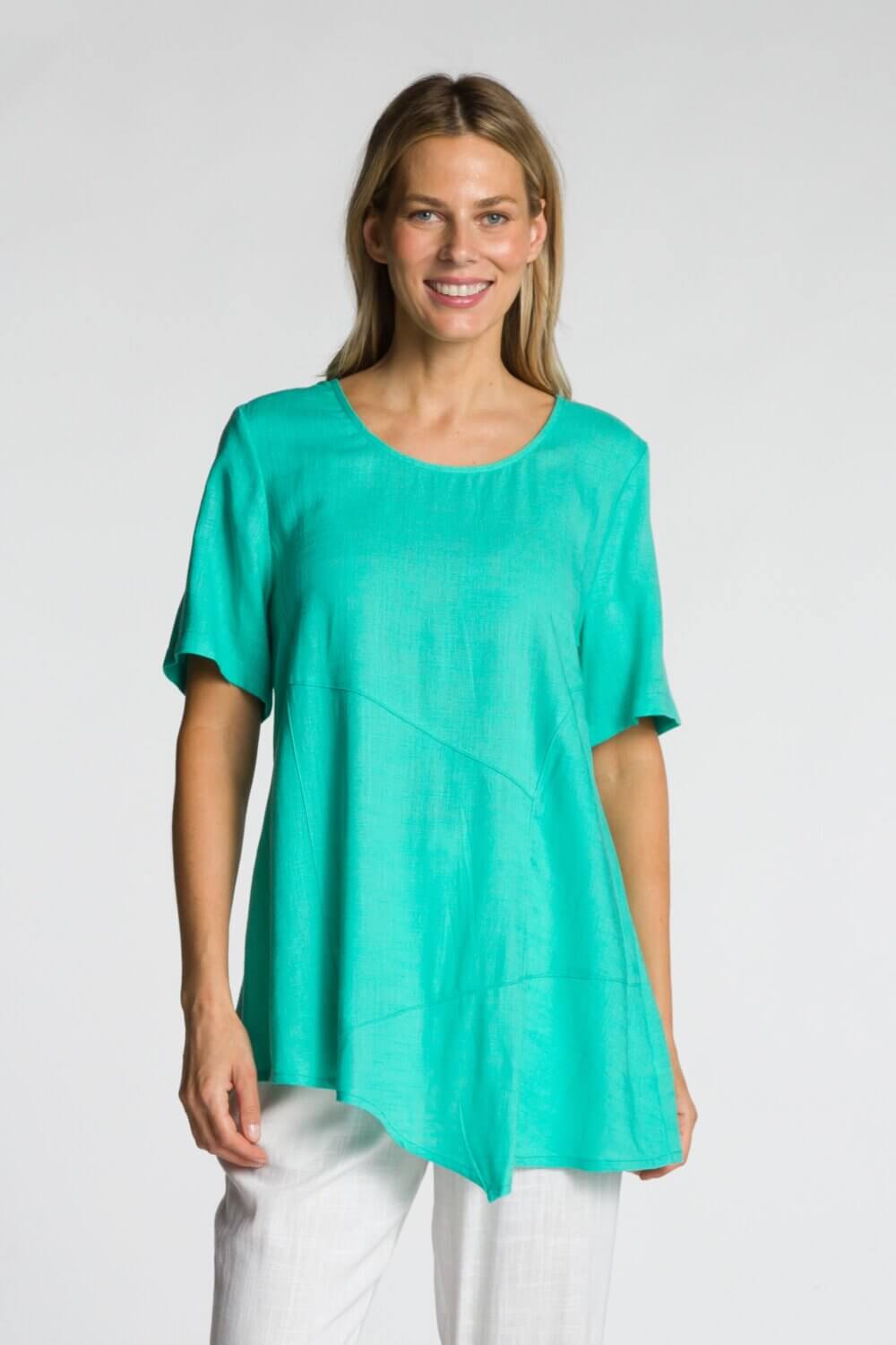 Short Sleeve Scoop Neck Top with Cut & Sew Panels - Image 7