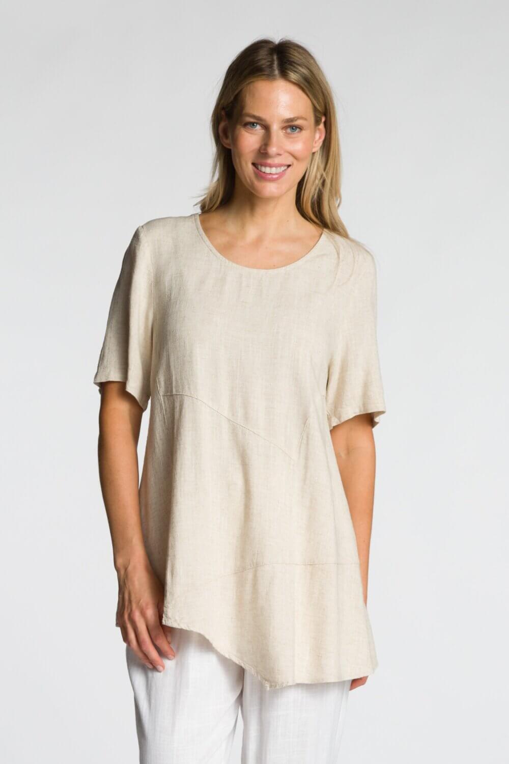 Short Sleeve Scoop Neck Top with Cut & Sew Panels - Image 3