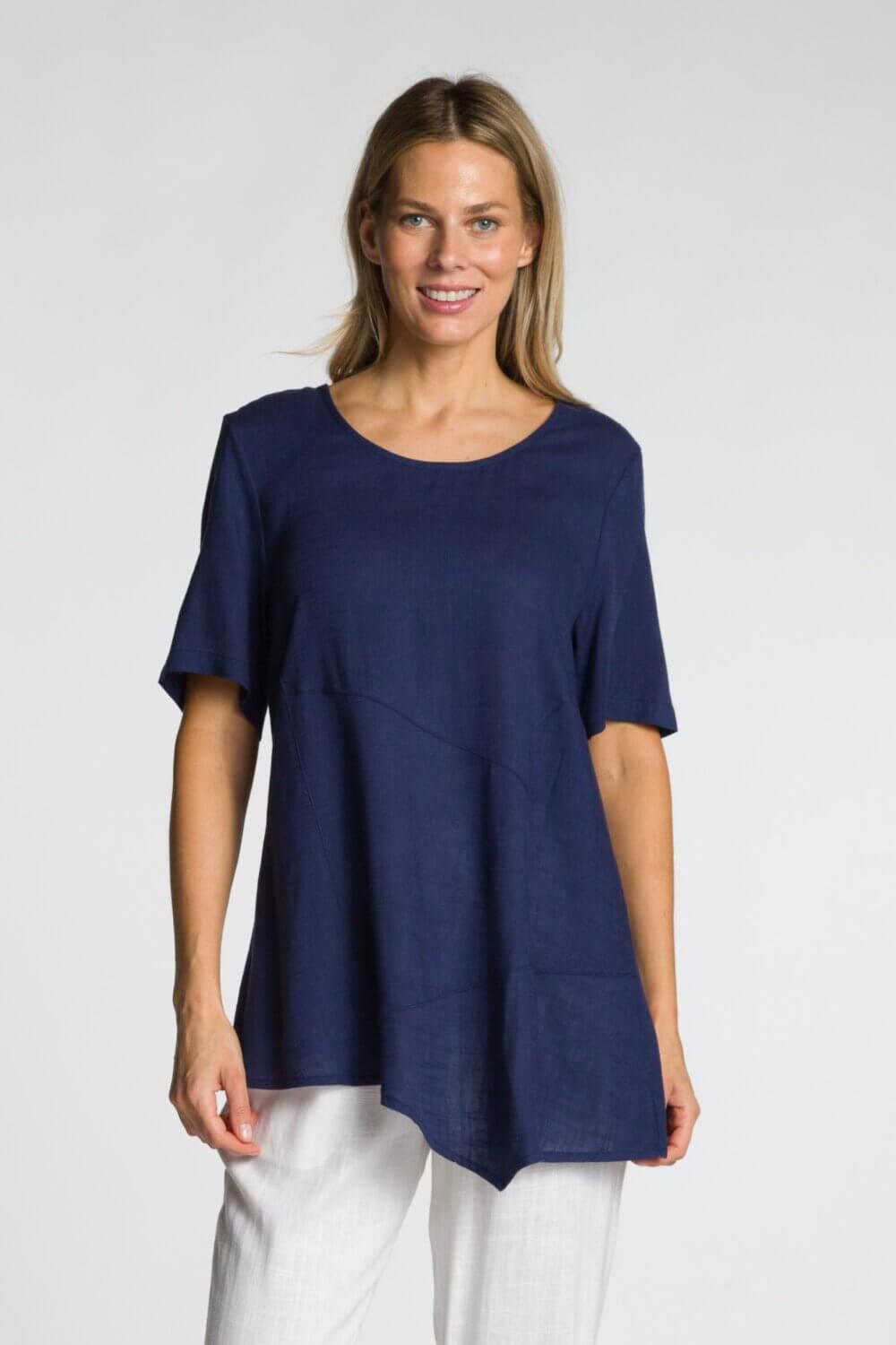 Short Sleeve Scoop Neck Top with Cut & Sew Panels - Image 4