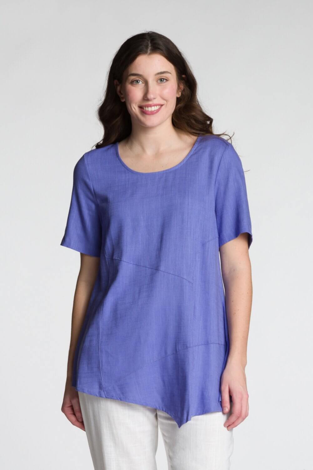 Short Sleeve Scoop Neck Top with Cut & Sew Panels - Image 6