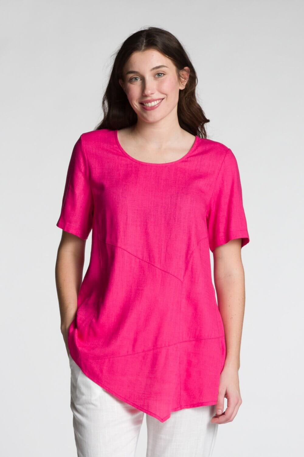 Short Sleeve Scoop Neck Top with Cut & Sew Panels - Image 8