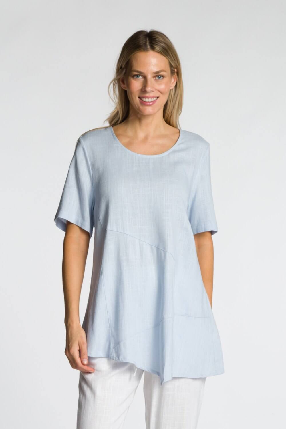 Short Sleeve Scoop Neck Top with Cut & Sew Panels - Image 9
