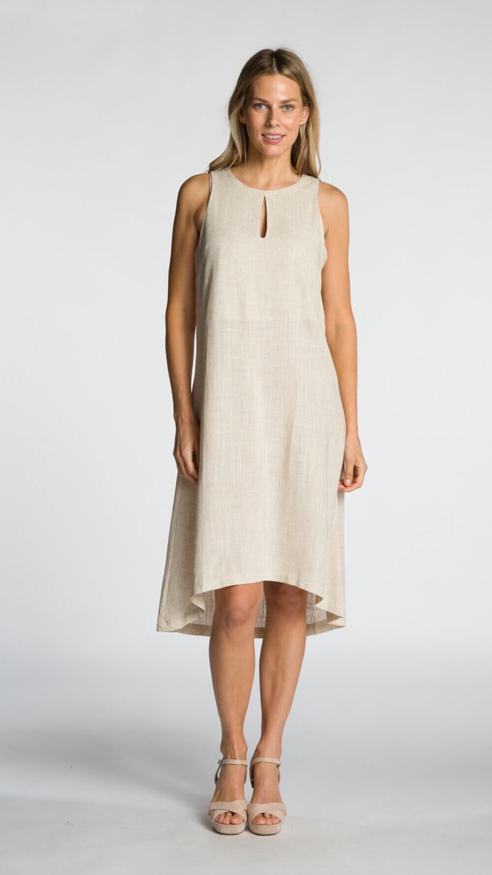Sleeveless Crew Neck Midi Dress with Keyhole Neckline and High-Low Hem Design - Image 2