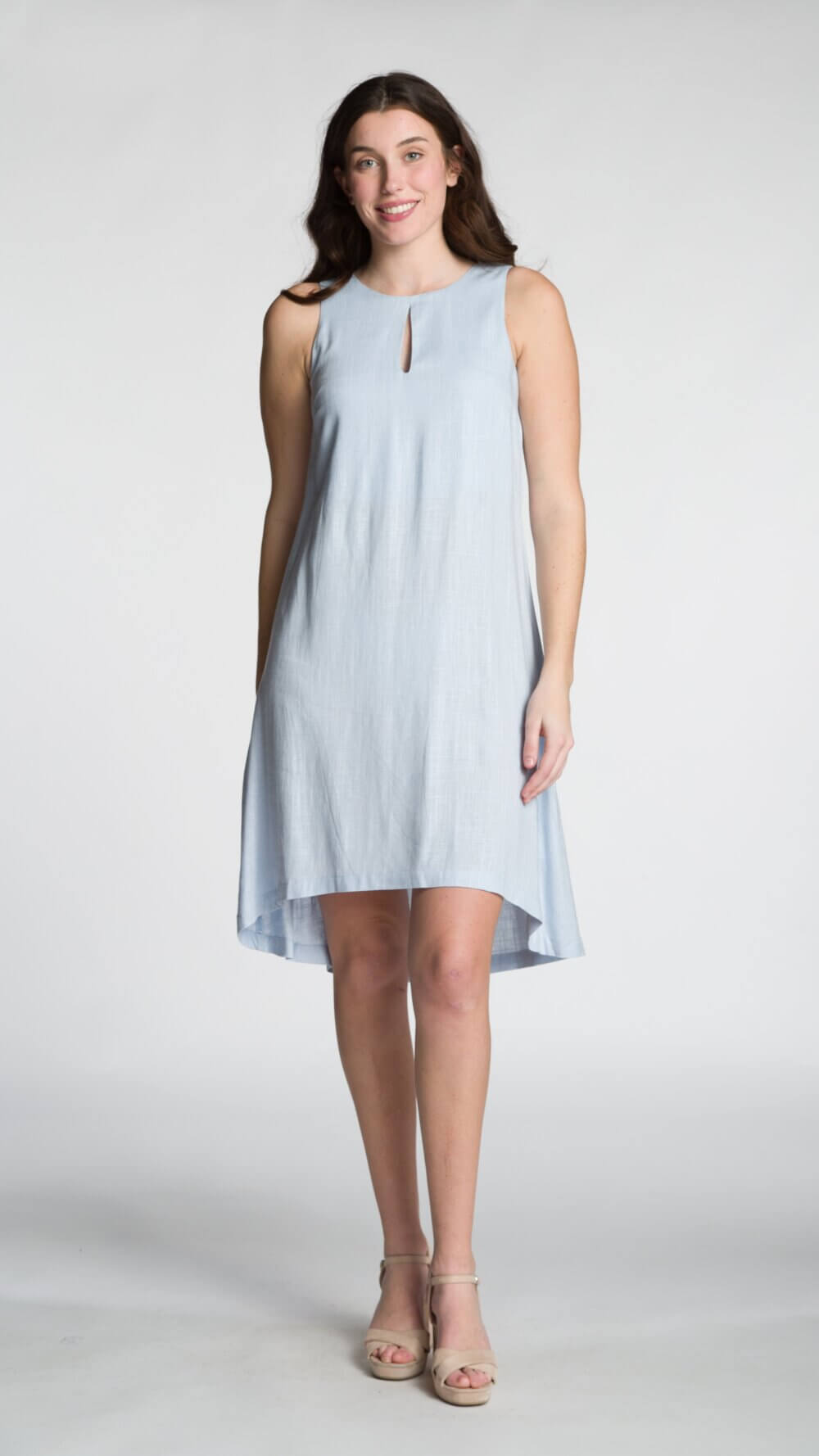Sleeveless Crew Neck Midi Dress with Keyhole Neckline and High-Low Hem Design - Image 6