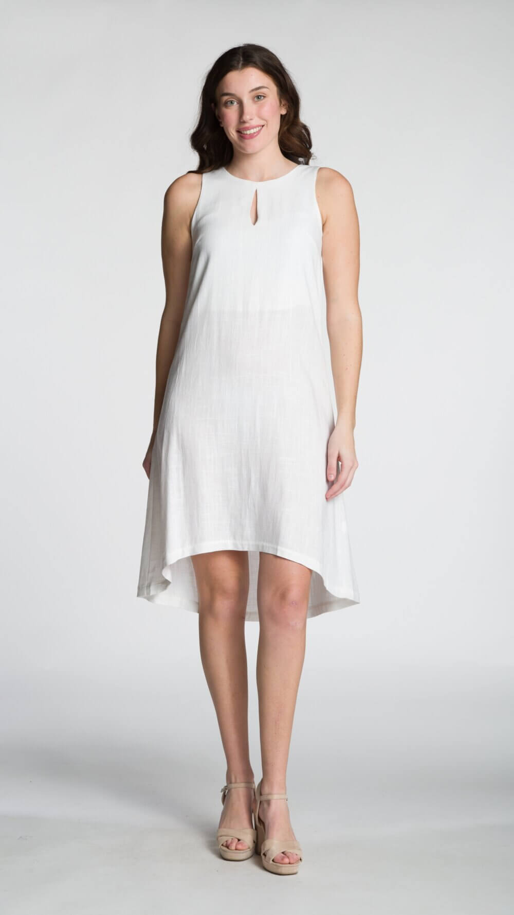 Sleeveless Crew Neck Midi Dress with Keyhole Neckline and High-Low Hem Design - Image 4