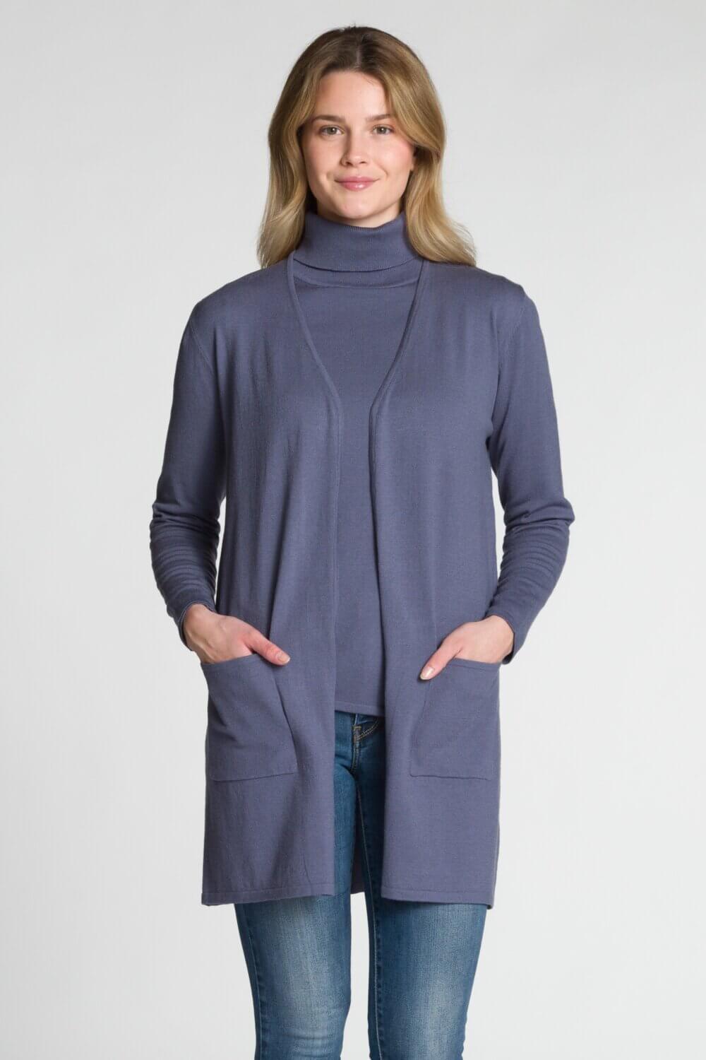 Long Sleeve Open Cardigan with Patch Pockets