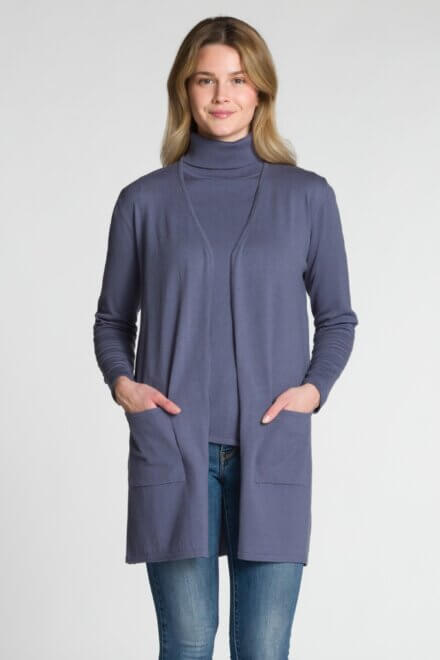 Long Sleeve Open Cardigan with Patch Pockets