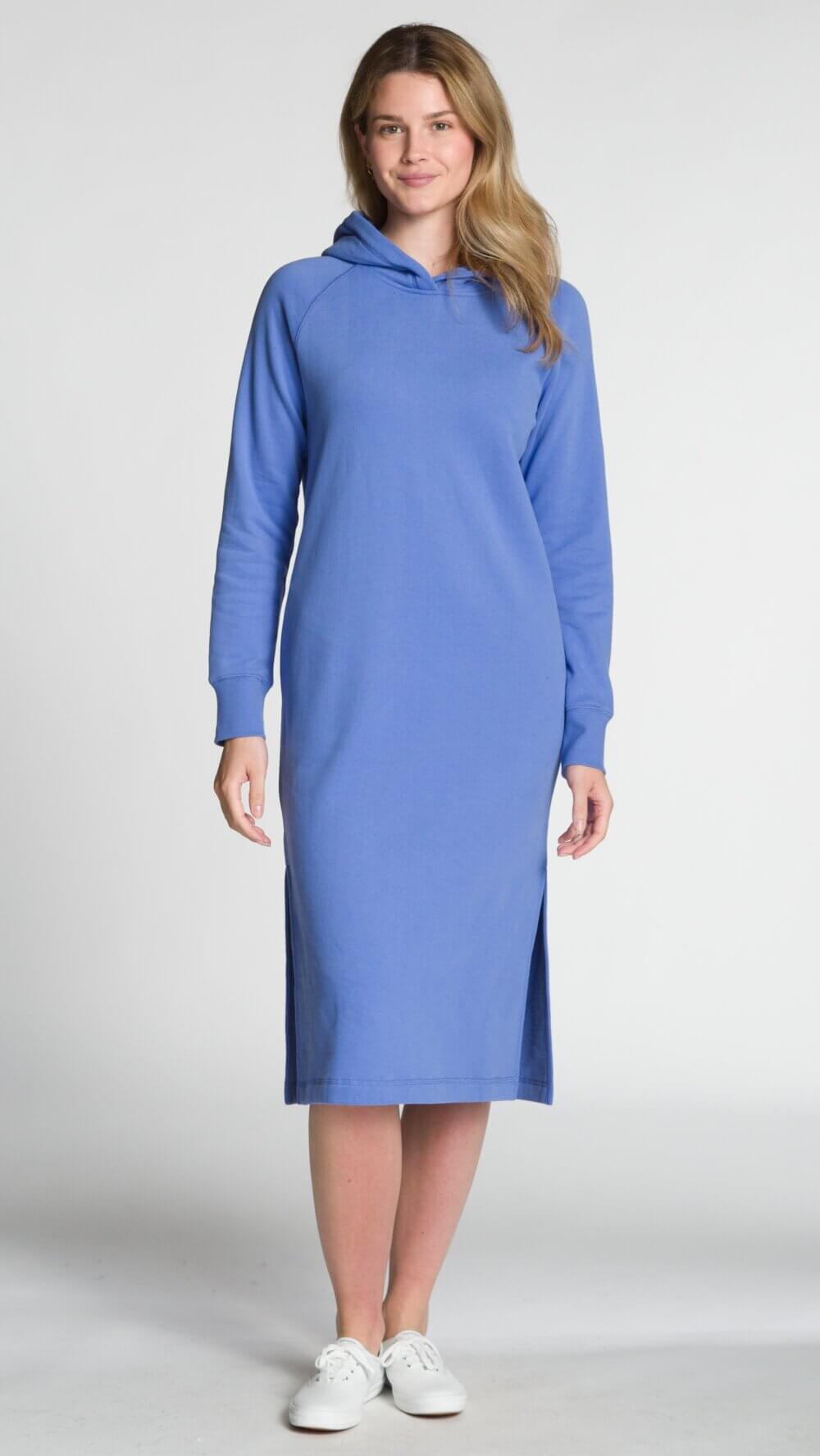 Long Sleeve Hooded Midi Dress with Side Slits and Pockets - Image 5
