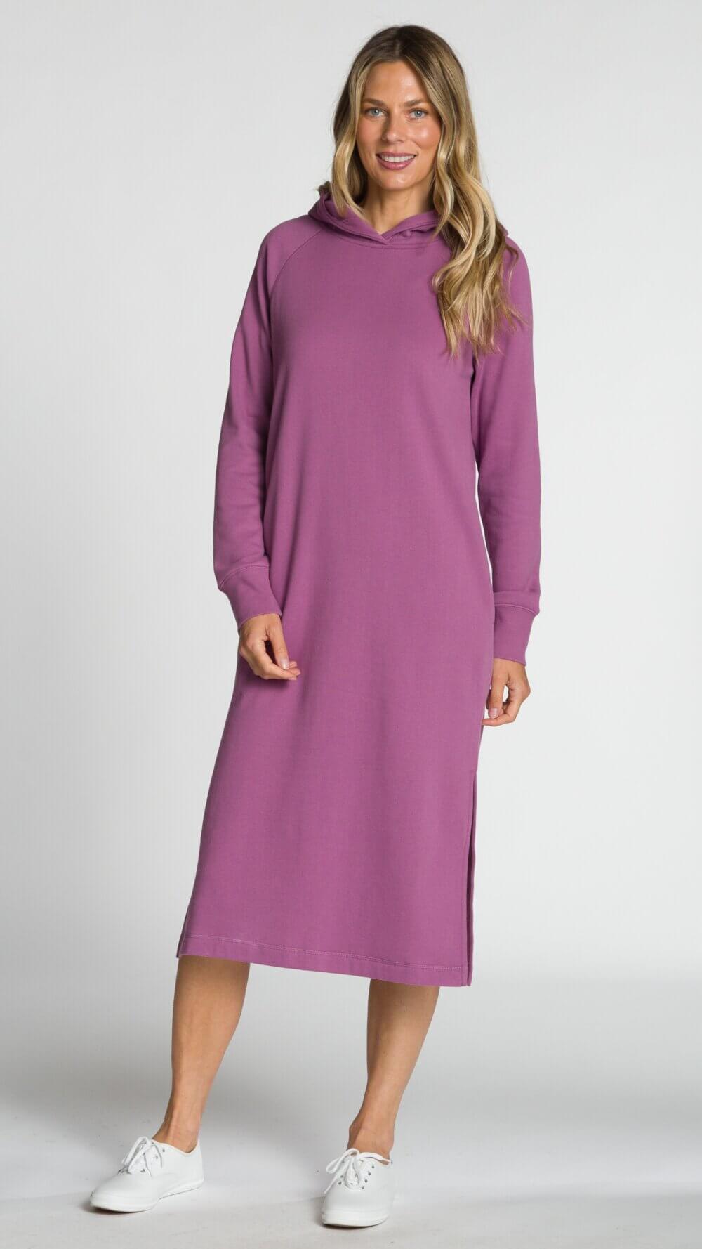 Long Sleeve Hooded Midi Dress with Side Slits and Pockets - Image 6