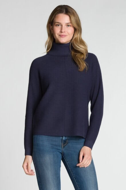 Long Sleeve Ribbed Turtle Neck Sweater with Front Centre Seam