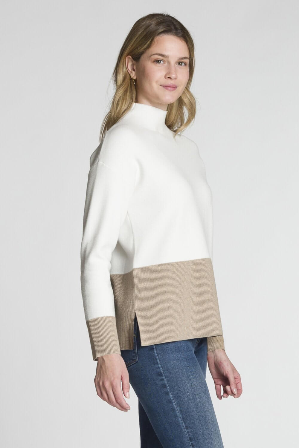 Two Tone Long Sleeve Mock Neck Sweater - Image 3