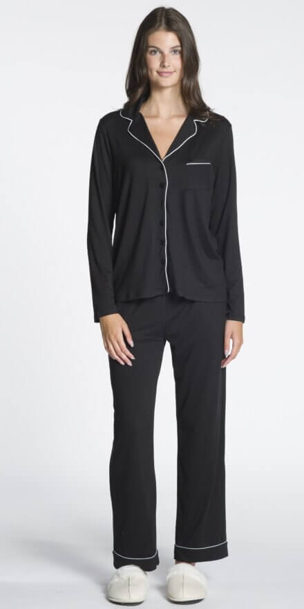 Ladies Two Piece PJ Set with Contrast Piping Detail
